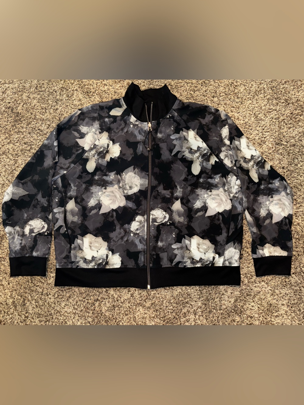 Sketchers Floral Print Bomber Jacket - Black & White